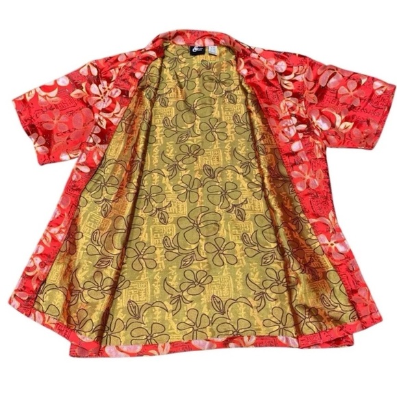 Vintage Street Culture Button Up Shiny Asian Red AOP Floral Shirt XL Metallic - Picture 2 of 6